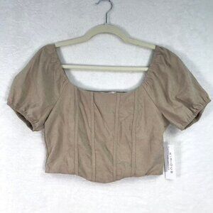 Kirious Crop Top Womens Medium Tan‎ Corset Puff Coastal Western Rodeo Festival